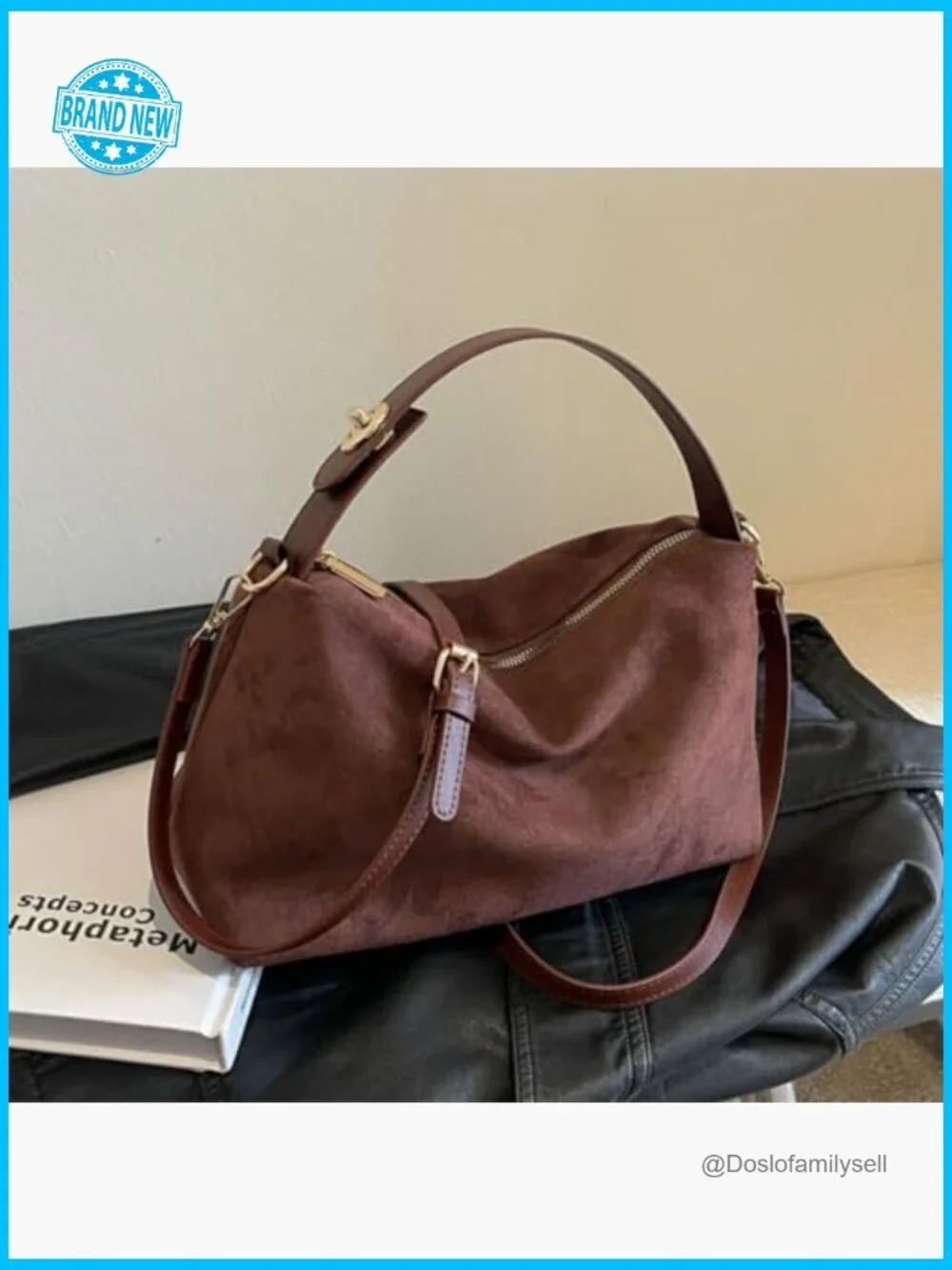 Faux Suede Hobo Bag Tote Shoulder Crossbody Work Office Bag Purse Vintage